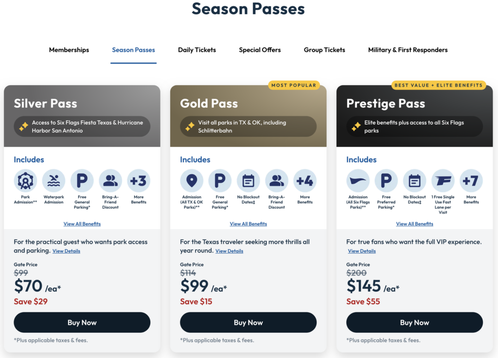 2026 Six Flags Fiesta Texas Season Pass Prices