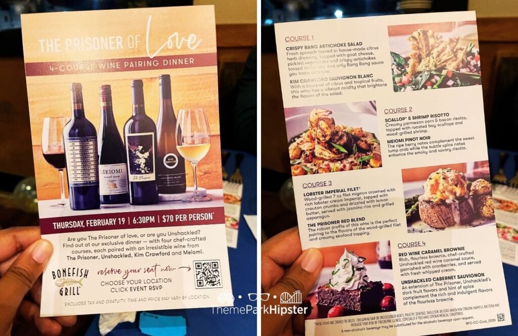 February Prisoner of Love Menu Bonefish Grill Restaurant Special Events