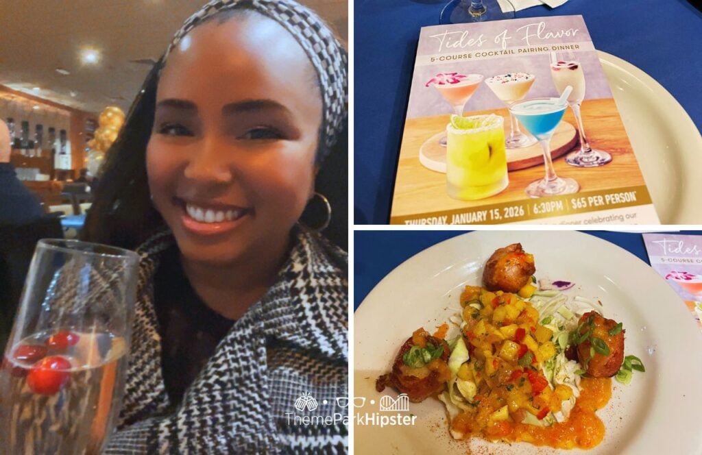 Tides of Flavor 5 course menu with NikkyJ Winter White Bellini and Bacon Wrapped Scallops Bonefish Grill Restaurant Special Events