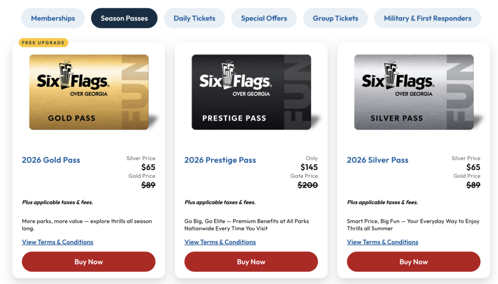 2026 Six Flags Over Georgia Season Pass Prices and Options