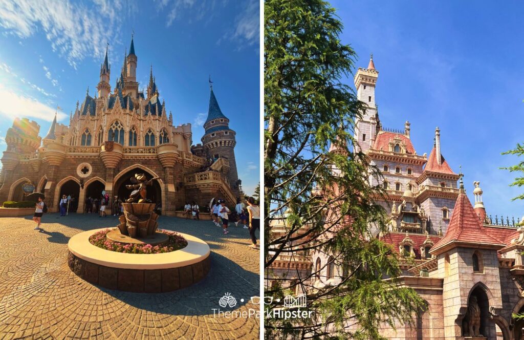 Cinderella Castle and Belle Beauty in the Beast Castle Disneyland Tokyo Japan