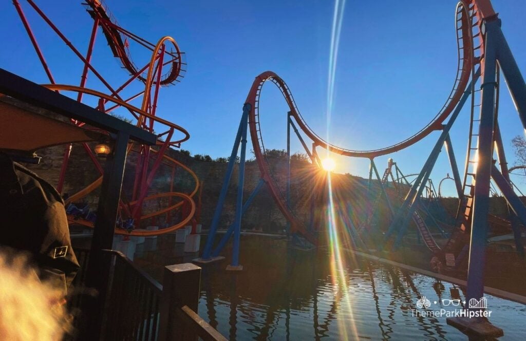 DC Universe Wonder Woman Roller Coaster Superman Ride sunset Six Flags Fiesta Texas Theme Park San Antonio