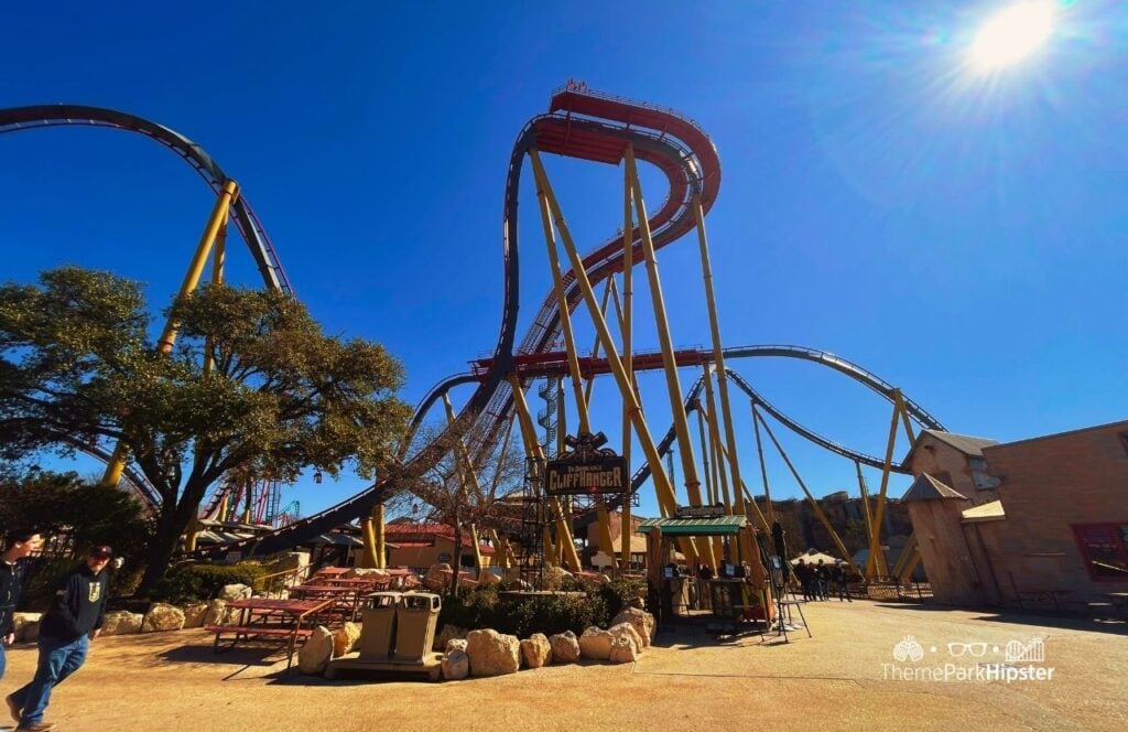 Dr Diabolical’s Cliffhanger Dive Roller Coaster Six Flags Fiesta Texas Theme Park San Antonio