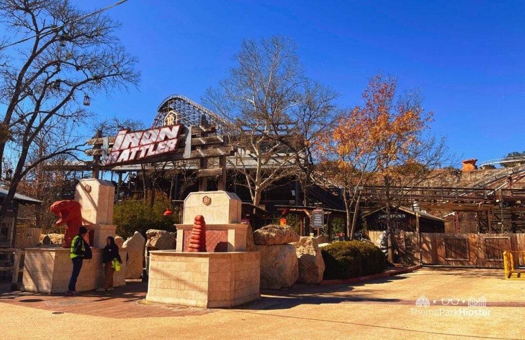 Iron Rattler RMC Roller Coaster entrance Six Flags Fiesta Texas Theme Park San Antonio