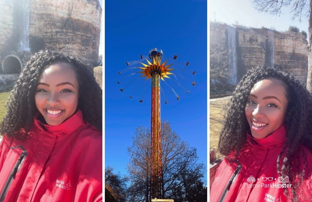 NikkyJ at Quarry Wall and SuperGirl Sky Flight Swing Six Flags Fiesta Texas Theme Park San Antonio 