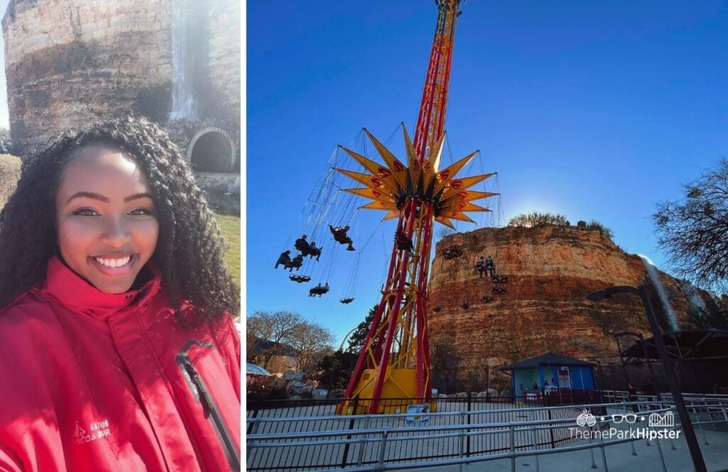 NikkyJ at Quarry Wall and SuperGirl Sky Flight Swing Six Flags Fiesta Texas Theme Park San Antonio 