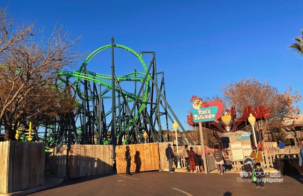 Poltergeist Roller Coaster and Taz’s Tornado ride Six Flags Fiesta Texas Theme Park San Antonio