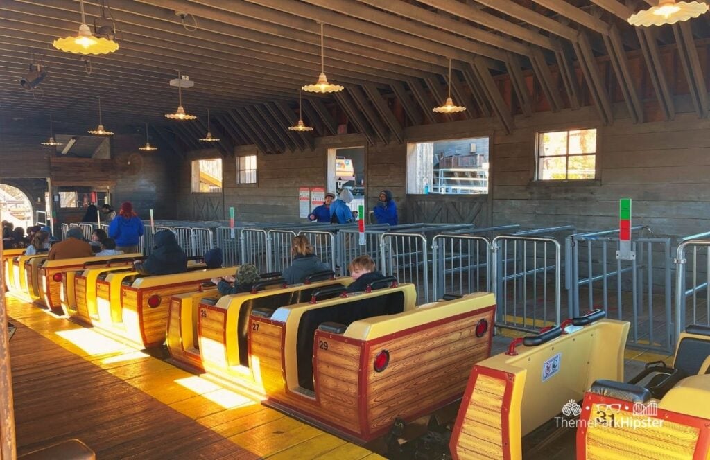 Road Runner Express Roller Coaster Train boarding Six Flags Fiesta Texas Theme Park San Antonio