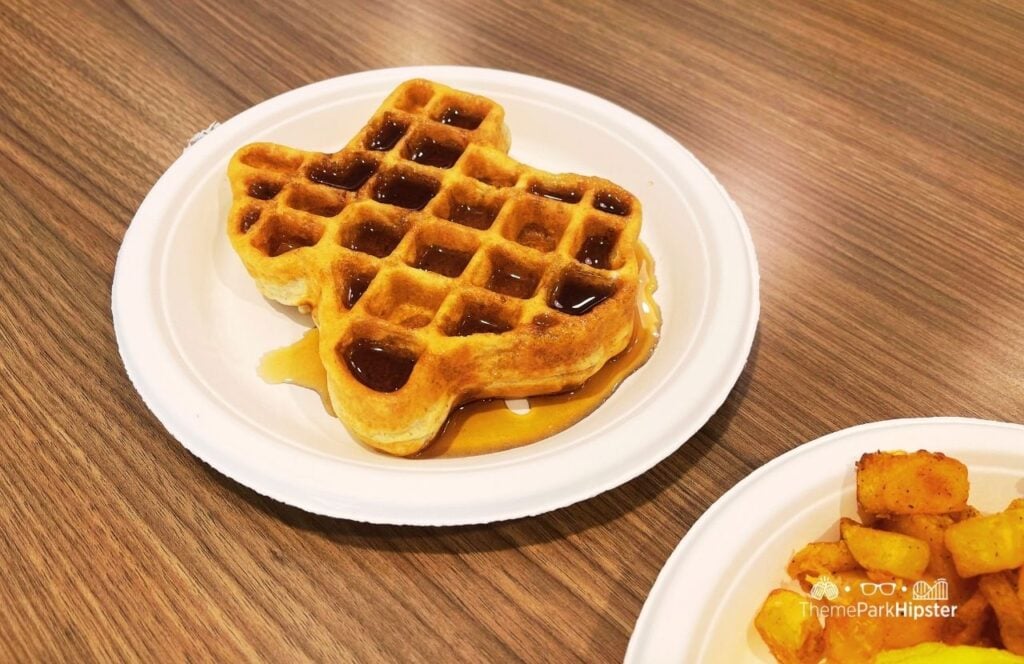 Suite Room free breakfast waffle shaped at the state of texas Tru by Hilton Hotel in San Antonio near Six Flags Fiesta Texas