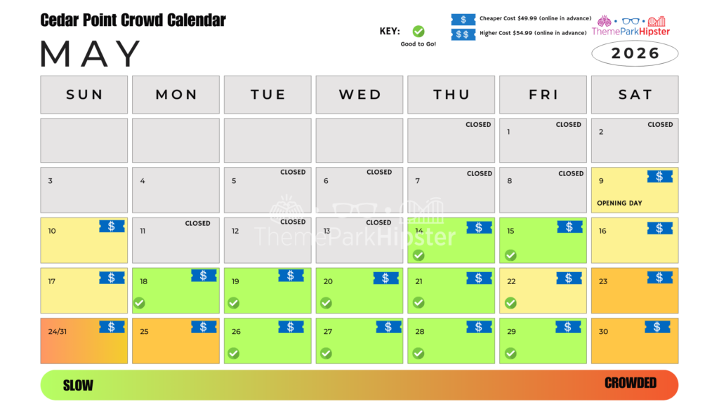 May 2026 Cedar Point Crowd Calendar