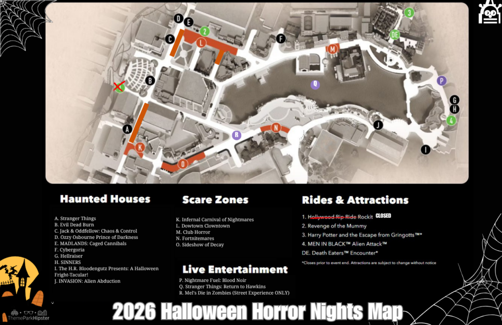 2026 Halloween Horror Nights Map HHN 35