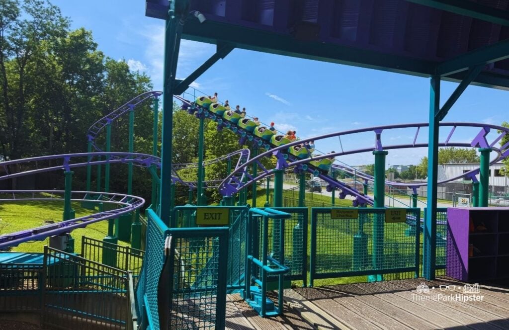 Kentucky Kingdom Amusement Park Louisville Hollyhock and Roll Roller Coaster in Discovery Meadow