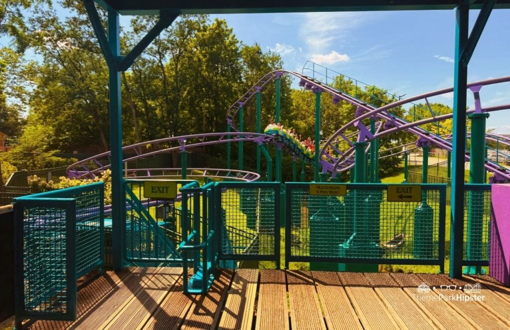 Kentucky Kingdom Amusement Park Louisville Hollyhock and Roll Roller Coaster in Discovery Meadow