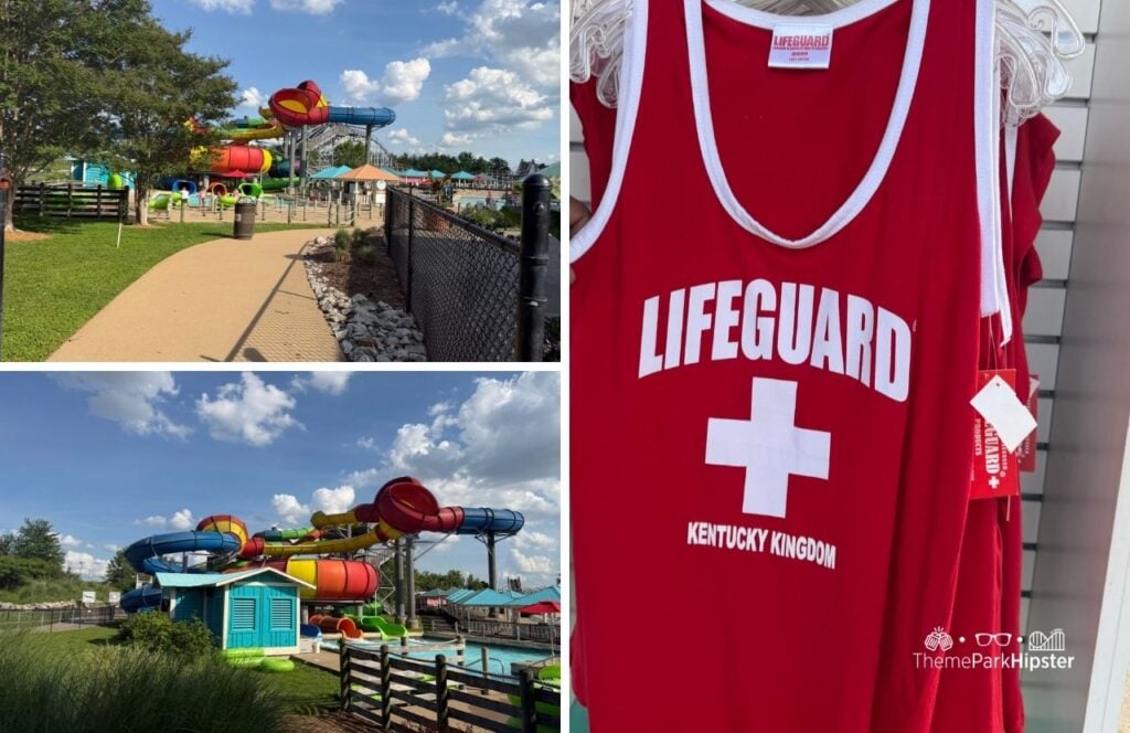 Kentucky Kingdom Amusement Park Louisville Hurricane Bay Water Park Slides and Lifeguard Shirt